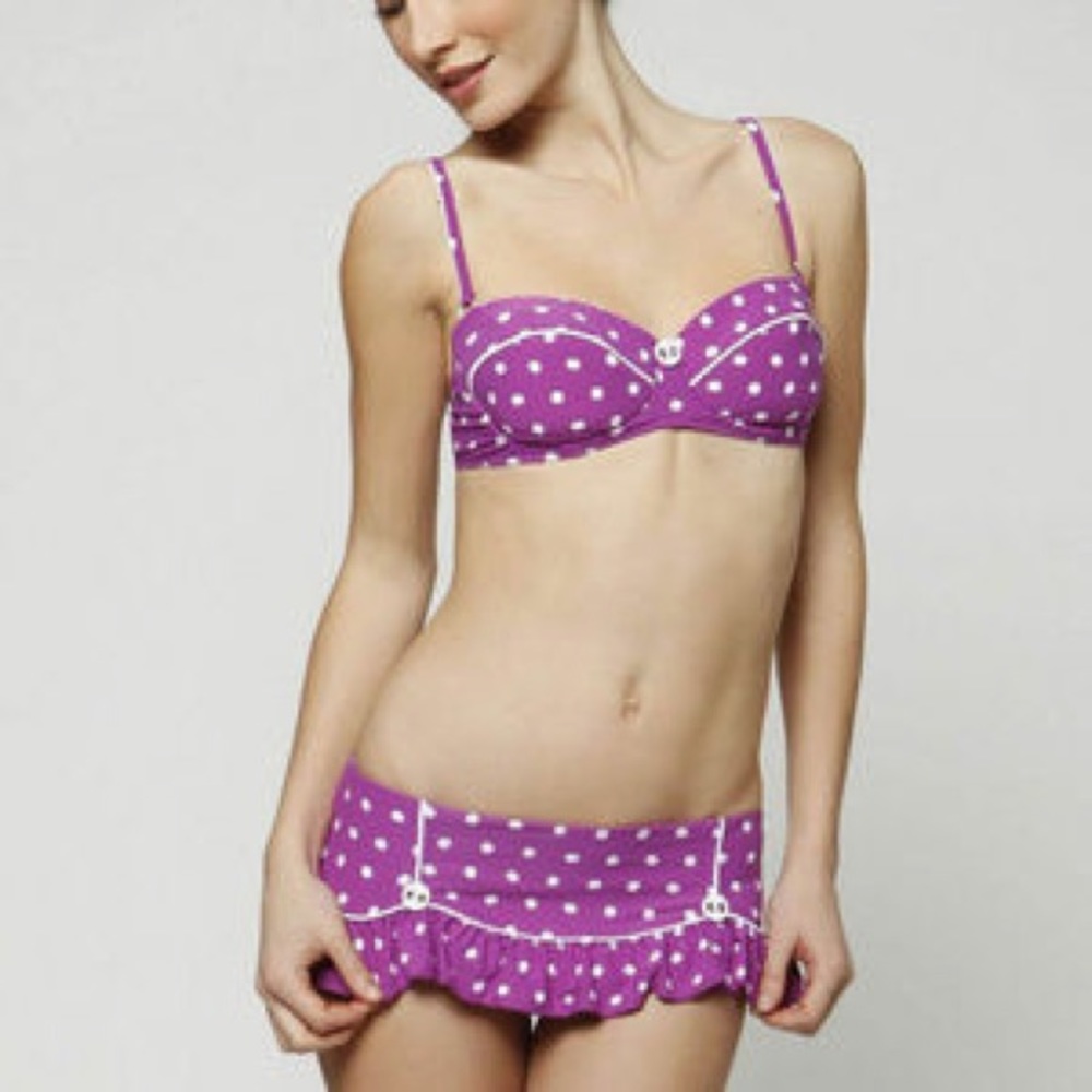 Seafolly Purple Polka Dot Bikini with Skirted Bottom